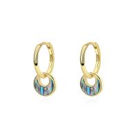Huggie Hoop Drop Earring, 925 Sterling Silver, with turquoise & Abalone Shell, plated & for woman 32mm 