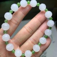 Hetian Jade Bracelet, Round, polished, Unisex, white, 9mm Approx 7.5 Inch 