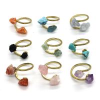 Латунный перстень драгоценных камней , Природный камень, с Латунь, Нерегулярные, плакирован золотом, Регулируемый & Мужская, Много цветов для выбора, 6x8- внутренний диаметр:Приблизительно 20mm, продается PC
