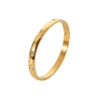 Titanium Steel Bangle, Donut, Vacuum Ion Plating, fashion jewelry & micro pave cubic zirconia & for woman, golden, 6mm, Inner Approx 59mm 