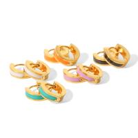 Titanium Steel Huggie Hoop Earring, Donut, Vacuum Ion Plating, fashion jewelry & for woman & enamel 