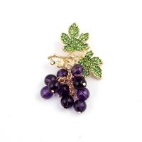 Crystal Brooch, Zinc Alloy, with Crystal, Grape, gold color plated, for woman & enamel & with rhinestone 