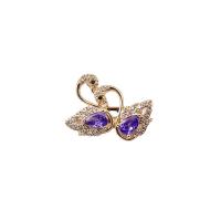 Cubic Zirconia Brooch, Brass, Swan, gold color plated, micro pave cubic zirconia & for woman 