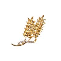 Cubic Zirconia Brooch, Brass, Wheat, gold color plated, micro pave cubic zirconia & for woman 