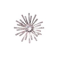 Cubic Zirconia Brooch, Brass, Flower, platinum color plated, micro pave cubic zirconia & for woman, 31mm 