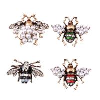 Zinc Alloy Jewelry Brooch, with Magnet & Plastic Pearl, Bee, plated, Unisex & enamel & with rhinestone 31-49mm 