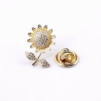 Cubic Zirconia Brooch, Brass, Sunflower, gold color plated, micro pave cubic zirconia & for woman 