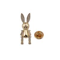 Collar Jewelry Brooch, Brass, Rabbit, gold color plated, micro pave cubic zirconia & for woman 