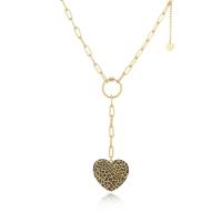 Stainless Steel Sweater Chain Necklace, 304 Stainless Steel, with 1.96 inch extender chain, Heart, Vacuum Ion Plating, for woman & leopard pattern & multi-strand, golden Approx 24.01 Inch 