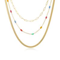 Fashion Multi Layer Necklace, 304 Stainless Steel, with 1.96 inch extender chain, Vacuum Ion Plating, for woman & enamel & multi-strand, golden Approx 14.96 Inch 