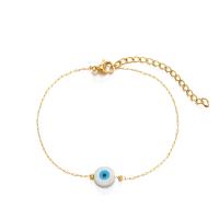 Evil Eye Jewelry Bracelet, 304 Stainless Steel, with Shell, with 1.96 inch extender chain, Vacuum Ion Plating, for woman & enamel, golden Approx 6.3 Inch 