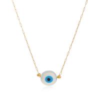 Evil Eye Jewelry Necklace, 304 Stainless Steel, with Shell, with 1.96 inch extender chain, Vacuum Ion Plating, for woman & enamel, golden Approx 15.15 Inch 