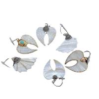 Natural Freshwater Shell Pendants, with Rhinestone Clay Pave & Synthetic Turquoise & Brass, Wing Shape, gold color plated, Unisex 