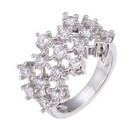 Rhinestone Brass Finger Ring & for woman & with rhinestone & hollow, silver color 