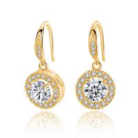 Cubic Zircon (CZ) Drop Earring, Brass, with Cubic Zirconia, Round, plated, for woman & faceted 