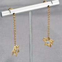 Acero inoxidable gota pendiente, acero inoxidable 304, con cúbica circonia, Estrella, Chapado galvánico, para mujer, dorado, 12x51mm, Vendido por Par