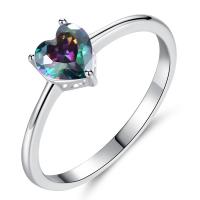 Cubic Zircon Brass Finger Ring, with Cubic Zirconia, Heart, silver color plated & for woman & faceted 