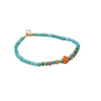 Turquoise Brass Bracelets, with Natural Turquoise, Round, real gold plated, for woman, mixed colors Approx 17.5 cm 
