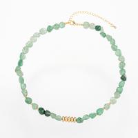 Green Aventurine Necklace, Brass, with Green Aventurine, with 5cm extender chain, real gold plated, for woman, green Approx 42 cm 