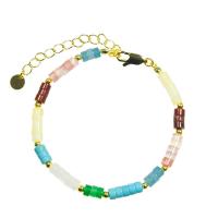 Gemstone Bracelets, Natural Stone, with Brass, Flat Round, gold color plated, Adjustable & for woman, mixed colors Approx 18 cm 