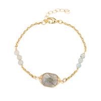 Gemstone Bracelets, Natural Stone, with Brass, with 3cm extender chain, real gold plated, for woman, mixed colors Approx 16 cm 
