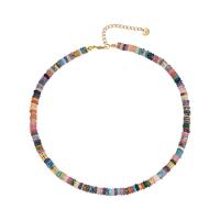 Gemstone Necklaces, with Brass, with 5cm extender chain, Flat Round, real gold plated, for woman, mixed colors, 6mm Approx 38 cm 
