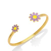 Brass Cuff Bangle, Daisy, 18K gold plated, for woman & enamel 