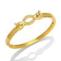 Brass Cuff Bangle, 18K gold plated & micro pave cubic zirconia & for woman, golden 