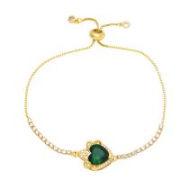 Cubic Zirconia Micro Pave Brass Bracelet, Heart, 18K gold plated, micro pave cubic zirconia & for woman .4 Inch 