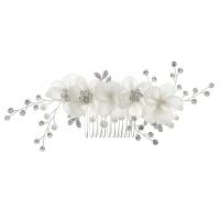 Decorative Hair Combs, Zinc Alloy, with Lace & Plastic Pearl, Flower, silver color plated, wedding gift & for woman & with rhinestone, silver color 