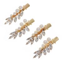 Alligator Hair Clip, Zinc Alloy, with brass wire & Plastic Pearl, gold color plated, 4 pieces & for woman & with rhinestone, golden 