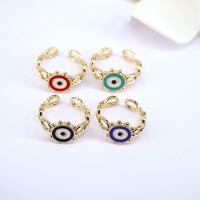 Evil Eye Jewelry Finger Ring, Brass, gold color plated, for woman & enamel 18mm 