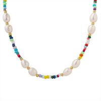 Natural Freshwater Pearl Necklace, with Glass Beads, with 1.97inch extender chain, fashion jewelry & for woman, 7.5mm,3.5mm Approx 15.75 Inch 