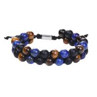 Gemstone Woven Ball Bracelets, Tiger Eye, with Lapis Lazuli & Polyester Cord & Black Agate, Round, handmade, Double Layer & fashion jewelry & Unisex & adjustable Approx 18 cm 