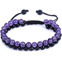 Gemstone Woven Ball Bracelets, Obsidian, with Polyester Cord & Malachite & Amethyst, Round, handmade, Double Layer & fashion jewelry & Unisex & adjustable 8mm .9-7.8 Inch 