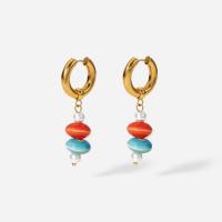 Huggie Hoop Drop Earring, 304 Stainless Steel, with Porcelain & Plastic Pearl, Vacuum Ion Plating, fashion jewelry & for woman, multi-colored 