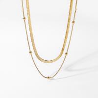 Halskette, 304 Edelstahl, mit Verlängerungskettchen von 5cm, Vakuum-Ionen-Beschichtung, Doppelschicht & Modeschmuck & für Frau, goldfarben, Länge:34 cm, 41 cm, verkauft von PC
