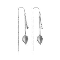 Brass Thread Through Earrings, Leaf, platinum color plated, fashion jewelry & for woman, platinum color 