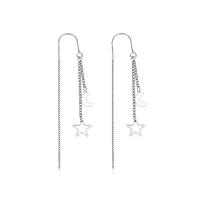 Brass Thread Through Earrings, Moon and Star, platinum color plated, fashion jewelry & for woman, platinum color 