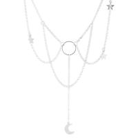 Fashion Fringe Necklace, Titanium Steel, with 5cm extender chain, Moon and Star, polished, fashion jewelry & for woman, original color cm 