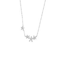 Sterling Silver Jewelry Necklace, 925 Sterling Silver, Flower, platinum plated, for woman & with rhinestone, original color, 450mm 