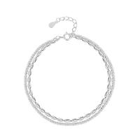 Sterling Silver Chain Bracelet, 925 Sterling Silver, polished, Double Layer & for woman, silver color, 180mm 