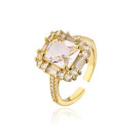 Cubic Zircon Brass Finger Ring, 18K gold plated, Adjustable & micro pave cubic zirconia & for woman 