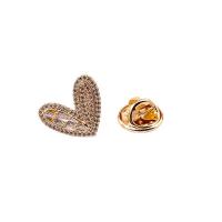 Broche bijoux de collier, laiton, coeur, Placage de couleur d'or, pavé de micro zircon & pour femme Vendu par PC