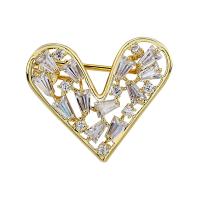 Broche de zircon cubique, laiton, coeur, Plaqué d'or, Style coréen & pavé de micro zircon & pour femme Vendu par PC