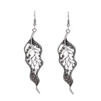 Zinc Alloy Rhinestone Drop Earring, Leaf, plated, for woman & with rhinestone & hollow 