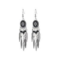 Fashion Fringe Earrings, Zinc Alloy, with Seedbead, Leaf, antique silver color plated, for woman & enamel 