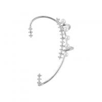 Earring Cuff and Wraps, Zinc Alloy, with Plastic Pearl, platinum color plated, for woman & with rhinestone 