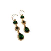 Zinc Alloy Rhinestone Drop Earring, gold color plated, for woman & with rhinestone, green 