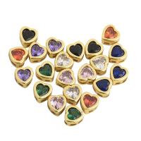 Cubic Zirconia Micro Pave Brass Beads, Heart, gold color plated, micro pave cubic zirconia & for woman 